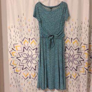 Perceptions Short-Sleeved Light Blue and Black Floral Print Midi Dress, Size 14